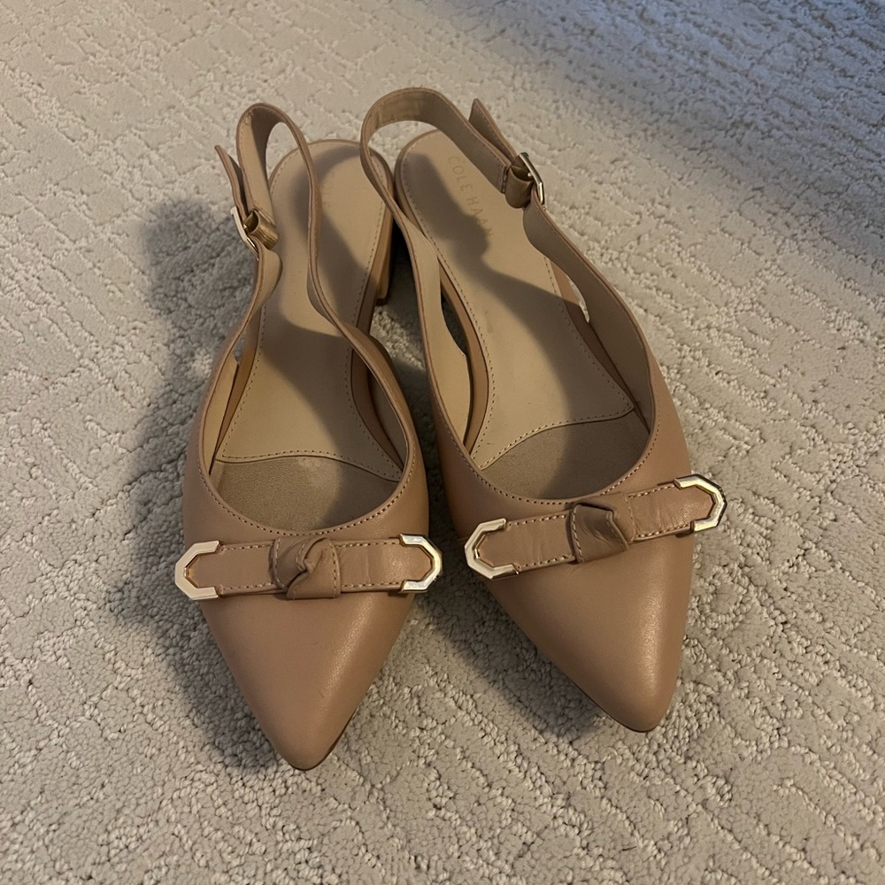 Cole Haan Tan Pointed-Toe Flats with Slingback Design